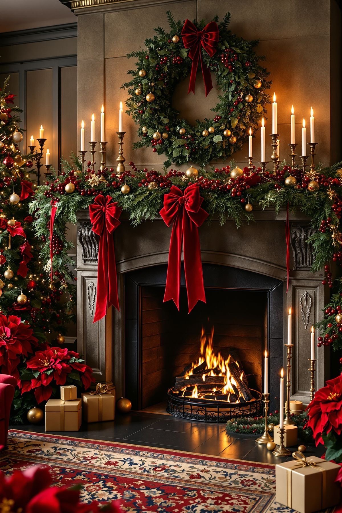 Candlelit fireplace